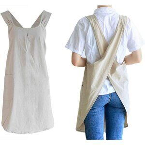 Soft Cotton Linen Apron Cross Back X-Shaped Japanese Style Pinafore Dress for Co